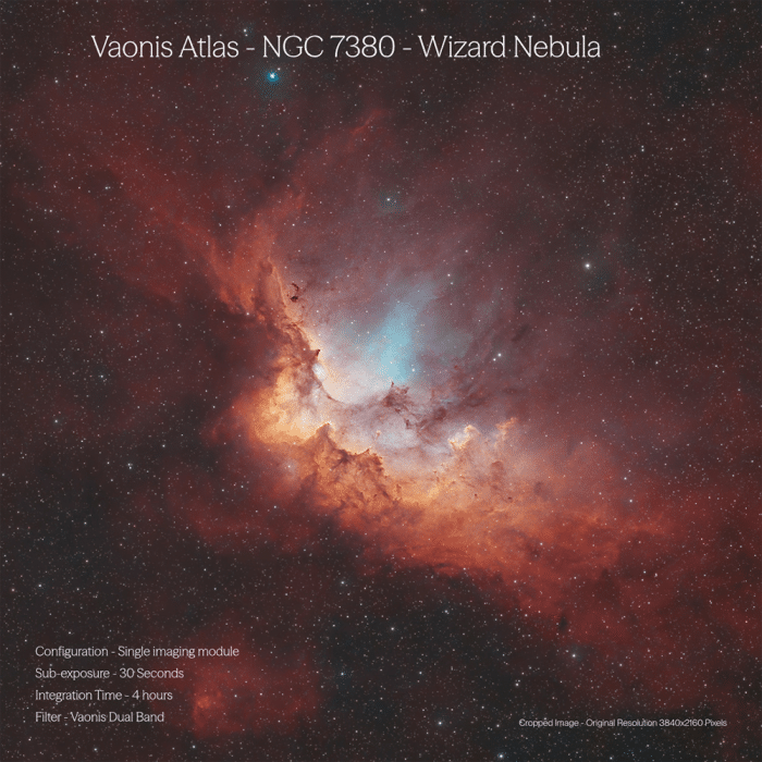 Nebuleuse du Sorcier capturee avec Vaonis Atlas Single, 4 heures d'integration